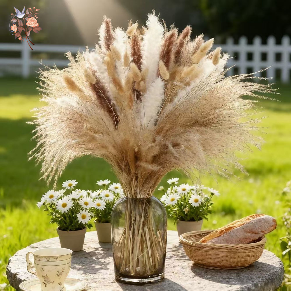 باقة زهور طبيعية مجففة مختلطة، - مراجعة Dried Pampas Bundle وسعره