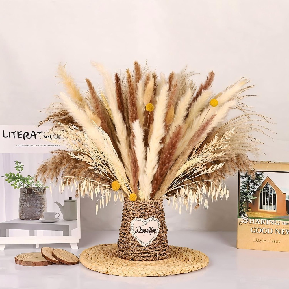 باقة زهور مجففة طبيعية مختلطة، - مراجعة Dried Pampas Bundle وسعره