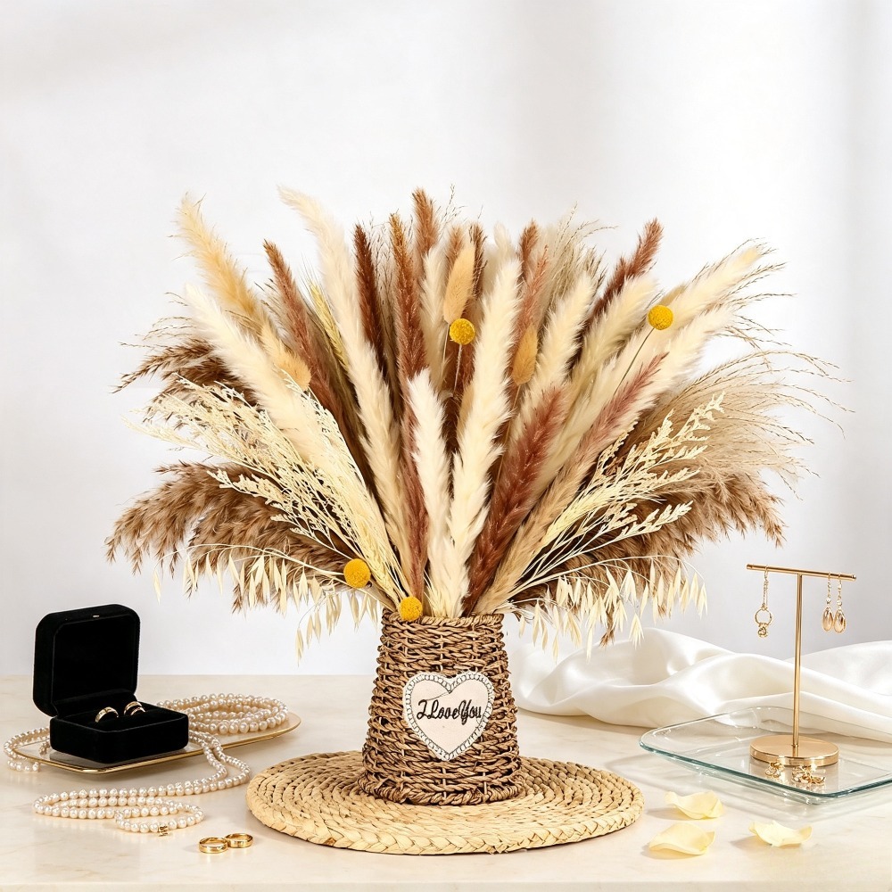 باقة زهور مجففة طبيعية مختلطة، - مراجعة Dried Pampas Bundle وسعره