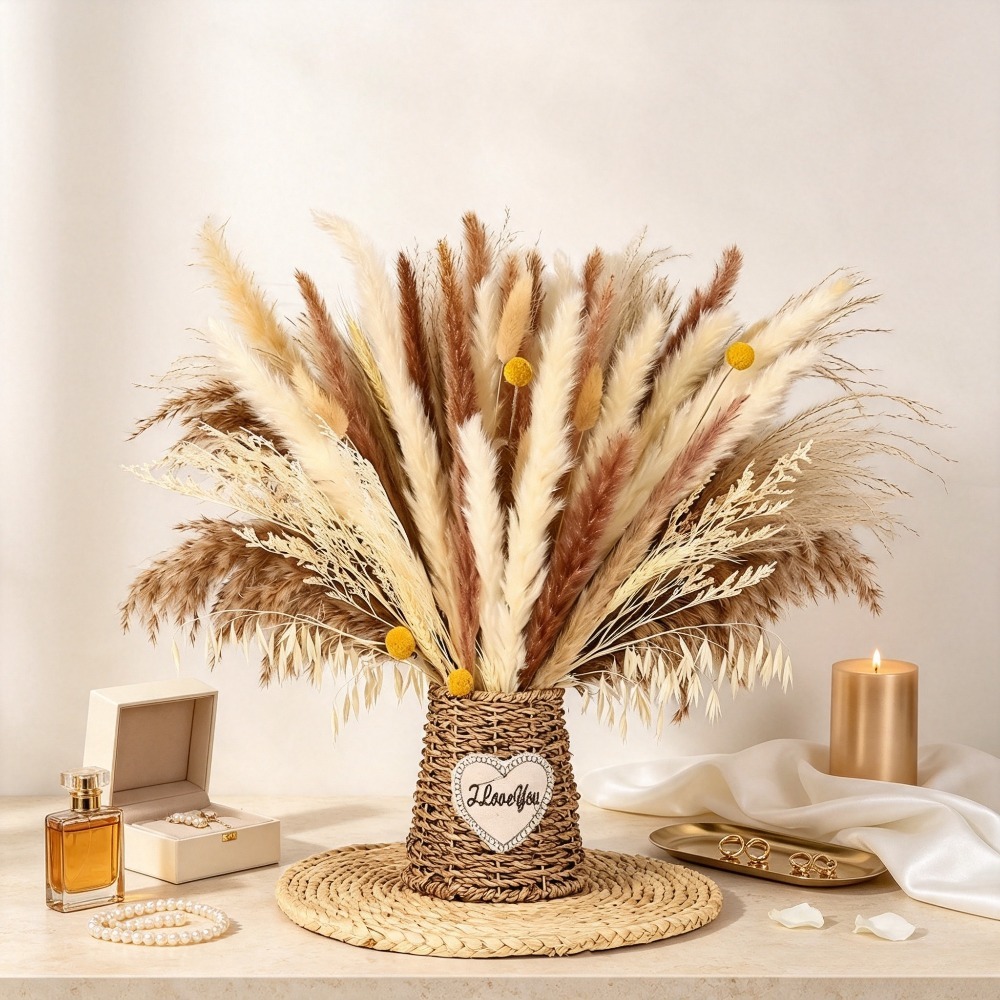 باقة زهور مجففة طبيعية مختلطة، - مراجعة Dried Pampas Bundle وسعره